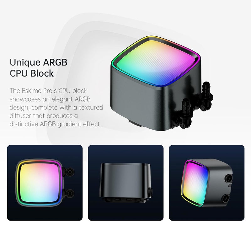 Geometricfuture Eskimo Pro - 360mm AIO CPU Liquid Water Cooler- RGB PWM Squama 2501B Fan x 3- Fit Intel® LGA 1700, AMD®AM5 - Black- (GEO-EP-36B) - Image 3